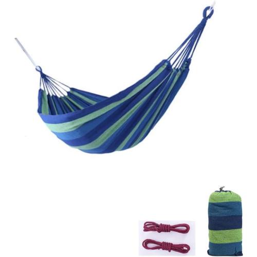Présentation de Hamac camping portable, léger, coton tissé, bleu