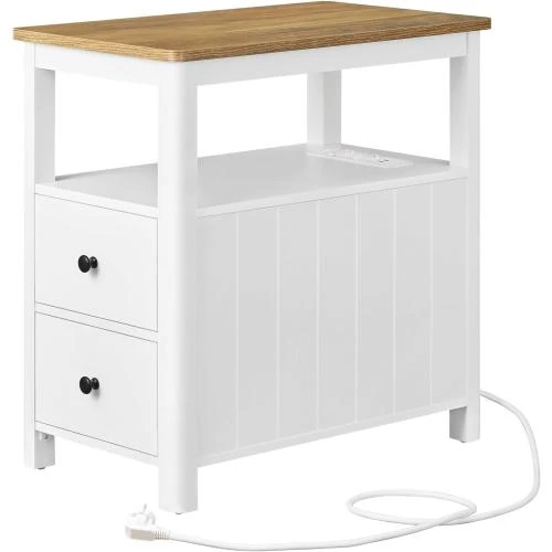 VASAGLE Table d'Appoint, Multiprise, 2 Tiroirs, Marron Chêne - Vue principale