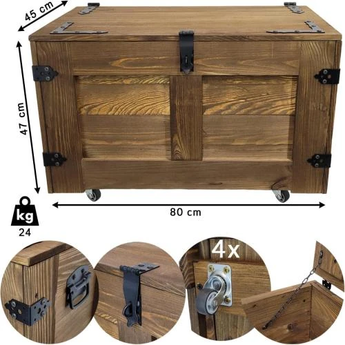 Détail de Coffre au Trésor en Bois Style Vintage avec Roues | Rangement Pratique