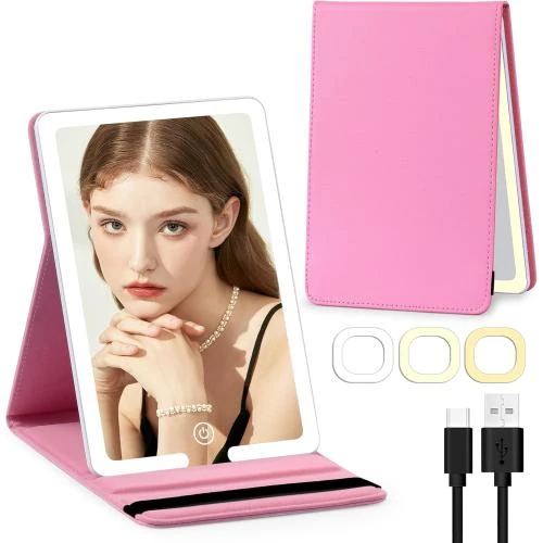 Miroir de voyage lumineux LED, 3 modes couleur, portable - Vue principale