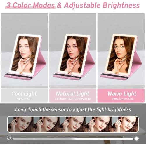 Détail de Miroir de voyage lumineux LED, 3 modes couleur, portable