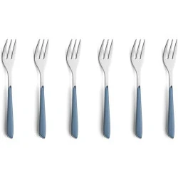 Kuppels Prisma, 6 fourchettes gâteau, acier inoxydable, bleu denim