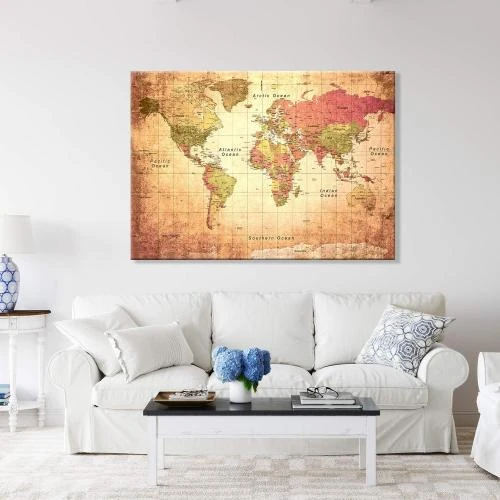 Zoom sur Cadre Impression Toile Canvas Carte du Monde Ancienne