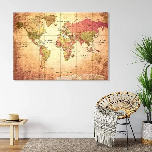 Détail de Cadre Impression Toile Canvas Carte du Monde Ancienne