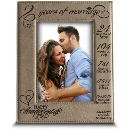 Cadre Photo Cuir Marron Clair, Cadeau Anniversaire 2 Ans - Vue principale