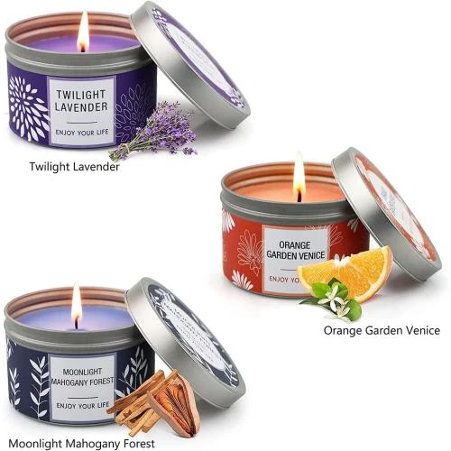 Zoom sur YMing Bougies parfumées, coffret cadeau lavande, oranger, acajou