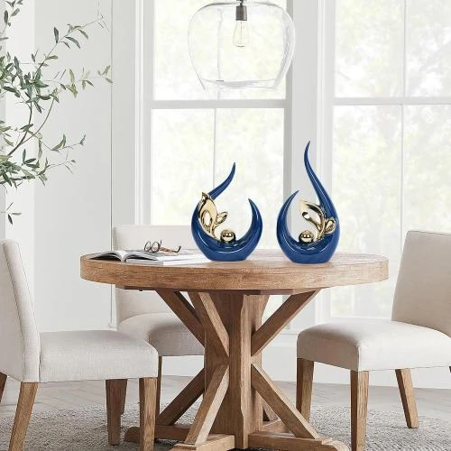 Zoom sur Statues céramique bleu marine, doré, JKUDTQL, décoration moderne