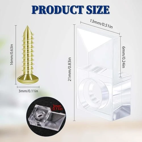 Détail de Clips de Support Miroir Muraux, Plastique Transparent, 25 pièces