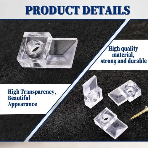 Zoom sur Clips de Support Miroir Muraux, Plastique Transparent, 25 pièces