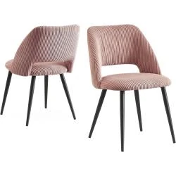 Chaises salle à manger VICKY, velours côtelé rose, lot 2