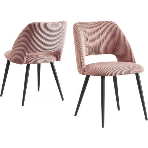 Chaises salle à manger VICKY, velours côtelé rose, lot 2 - Vue principale