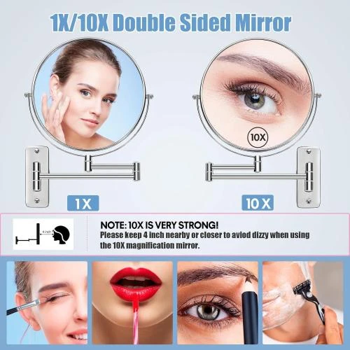 Zoom sur Miroir maquillage mural extensible, grossissement 1x 10x, flexible