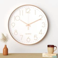 Horloge Murale Moderne Silencieuse Blanc Or 30CM