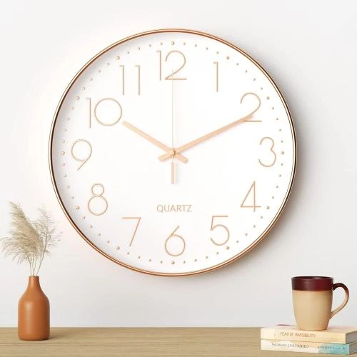Horloge Murale Moderne Silencieuse Blanc Or 30CM - Vue principale