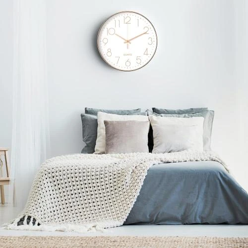 Détail de Horloge Murale Moderne Silencieuse Blanc Or 30CM
