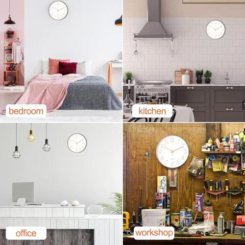 Zoom sur Horloge Murale Moderne Silencieuse Blanc Or 30CM