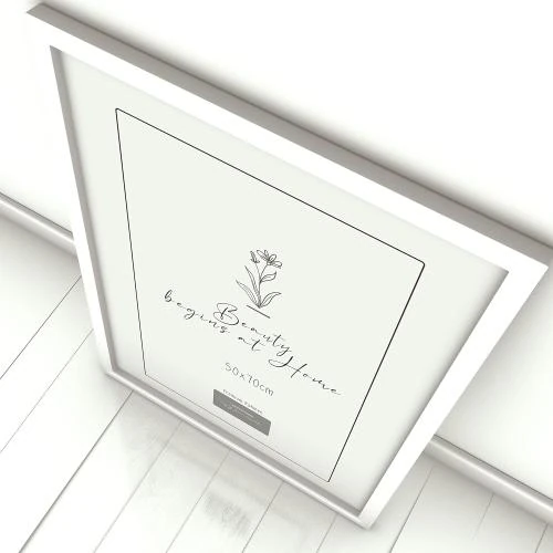 Zoom sur Cadre photo bois blanc, grand format, verre plexiglas