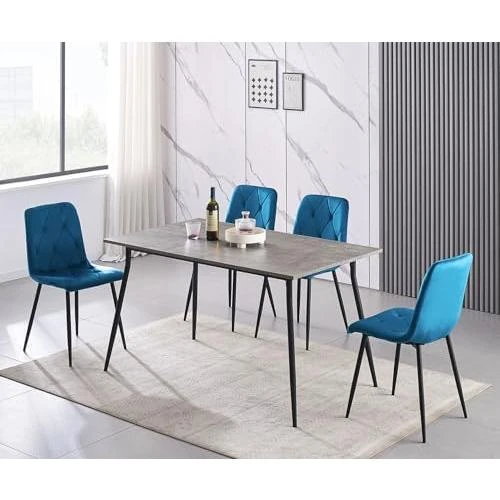 Zoom sur Table Salle à Manger Bois, Design Industriel Moderne, Aspect Béton, Cuisine
