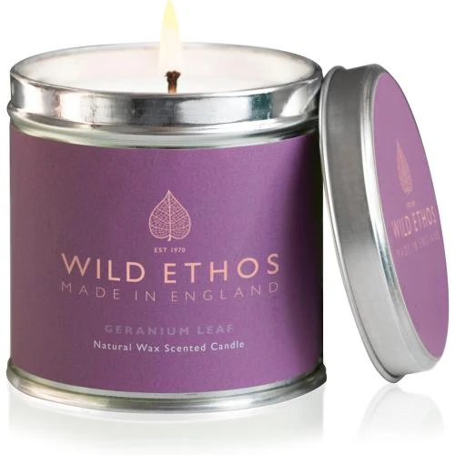 Bougie parfumée éthos naturels, étain, géranium, artisanale - Vue principale