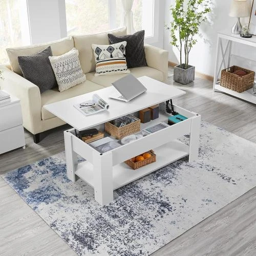 Détail de Table basse relevable moderne, rangement intégré, blanc