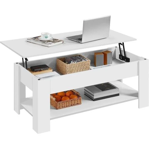 Table basse relevable moderne, rangement intégré, blanc - Vue principale
