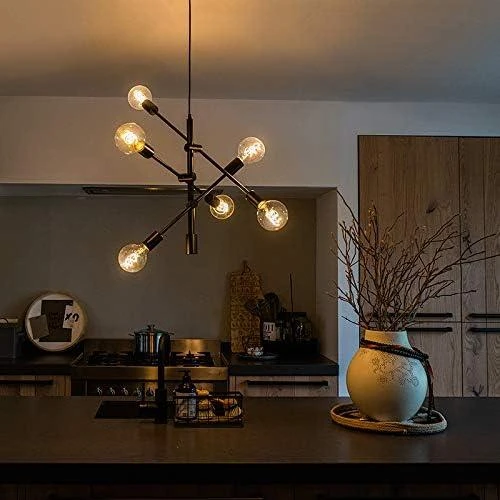 Détail de Suspension luminaire noir rustique 6 lumières éclairage intérieur salon cuisine salle à manger