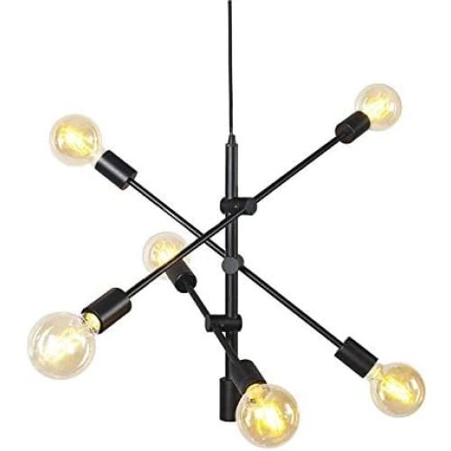 Suspension luminaire noir rustique 6 lumières éclairage intérieur salon cuisine salle à manger - Vue principale