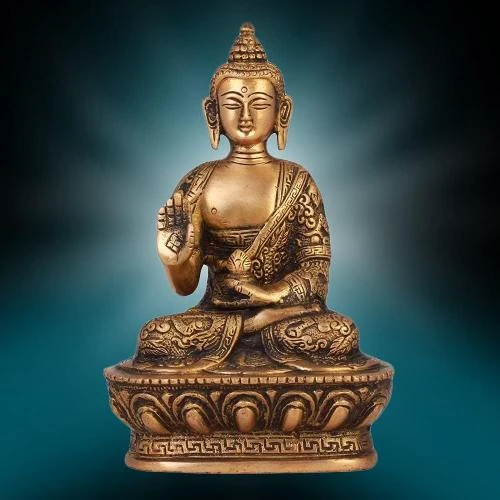 Statue Bouddha laiton fait main, sculpture antique vintage - Vue principale