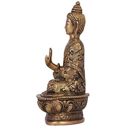 Zoom sur Statue Bouddha laiton fait main, sculpture antique vintage