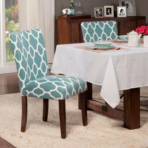 Zoom sur Chaises salle à manger rembourrées HomePop, motif géométrique bleu sarcelle