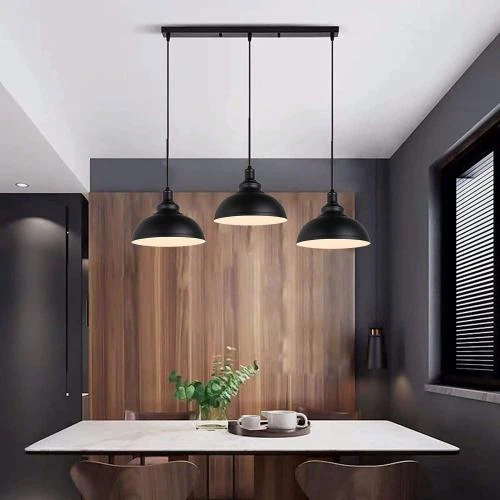 Détail de Suspension Vintage Industrielle en Métal Noir E27 - Pack de 2