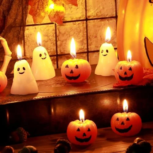 Détail de Bougies Halloween Citrouille, Fantôme, Sorcière, Chat Noir