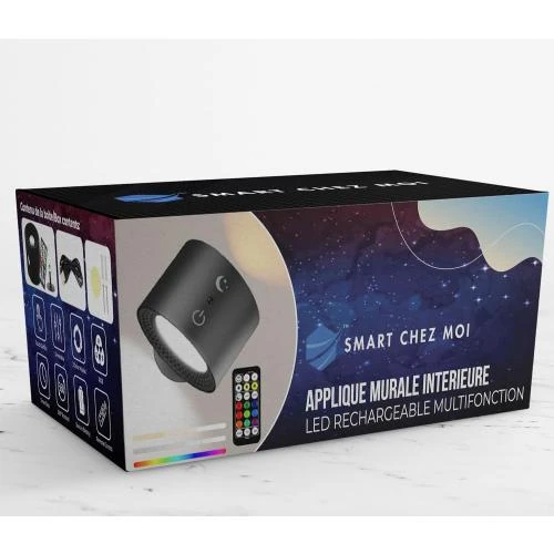 Applique Murale LED Rechargeable, Dimmable, Multicolore, Noire - Vue principale