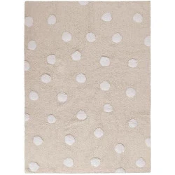 Tapis de sol enfant beige, pois blanc, promotion