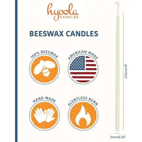 Détail de Bougies Coniques Skinny Hyoola, Cire d'Abeille, 50 pièces