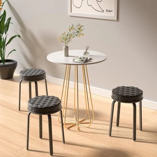 Détail de Tabourets de bar ronds similicuir, pieds métal, modernes