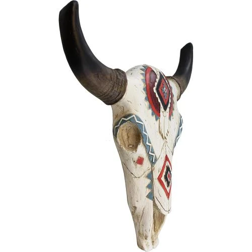 Détail de Sculpture tête de mort taureau, fixation murale, rustique
