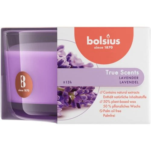 Détail de Bougie parfumée Lavande Bolsius, Verre, Cire, Violet