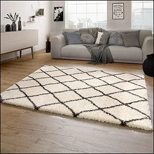 Tapis Shaggy Moderne Motif Diamant pour Salon - Style Scandinave - Vue principale