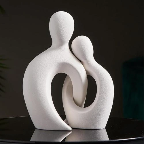 Sculpture Romantique céramique Blanche Eachave, Statue Amoureux Moderne - Vue principale