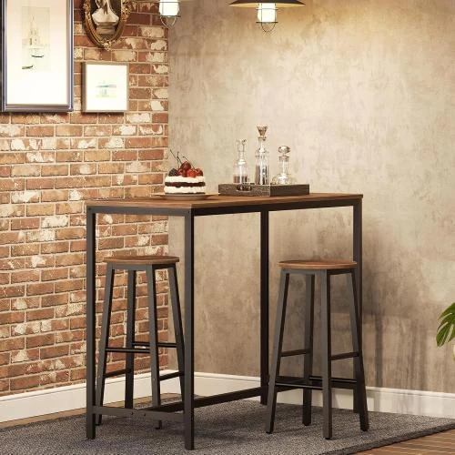Détail de Tabourets de Bar Industriels, Marron Rustique, Noir, Lot 2