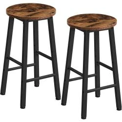 Tabourets de Bar Industriels, Marron Rustique, Noir, Lot 2