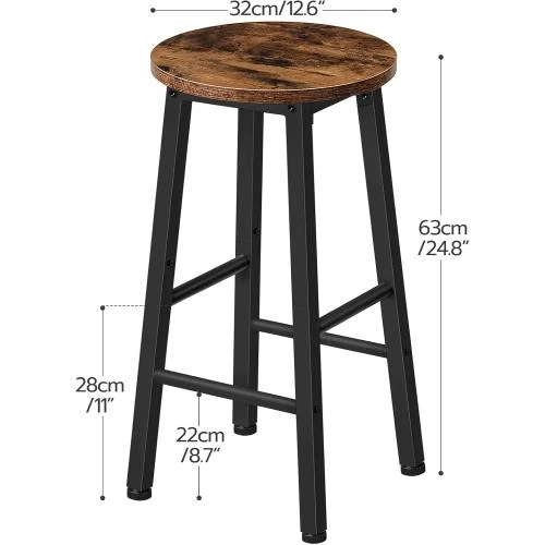 Zoom sur Tabourets de Bar Industriels, Marron Rustique, Noir, Lot 2