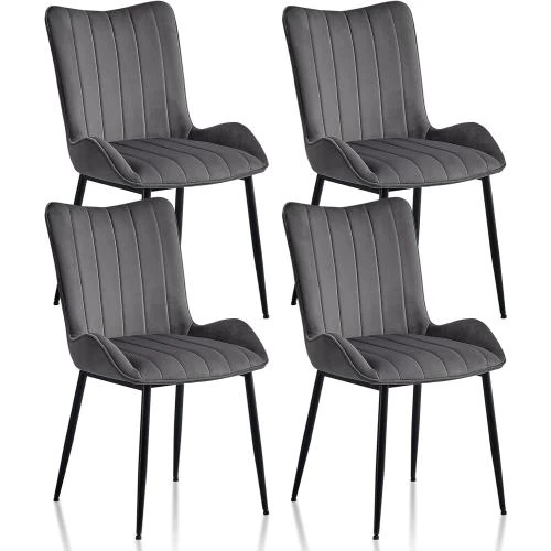 Chaises salle à manger velours gris foncé, 2 pièces, design moderne - Vue principale
