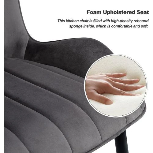 Zoom sur Chaises salle à manger velours gris foncé, 2 pièces, design moderne