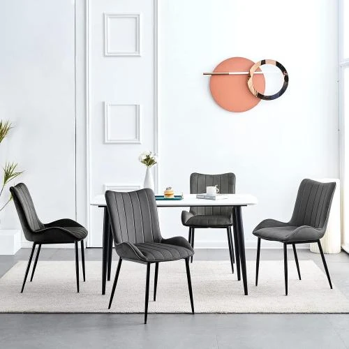 Détail de Chaises salle à manger velours gris foncé, 2 pièces, design moderne