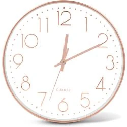 Horloge murale silencieuse 30 cm, moderne, or rose