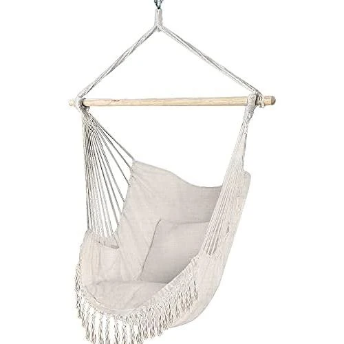 Chaise Suspendue Coton Doux, 2 Coussins, Hamac Portable Beige, - Vue principale