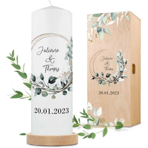 Bougie personnalisable GRAVURZEILE, cercle floral, mariage - Vue principale