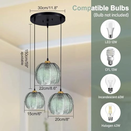 Détail de KOSHSH Suspension Luminaire Verre, Lustre Moderne Design